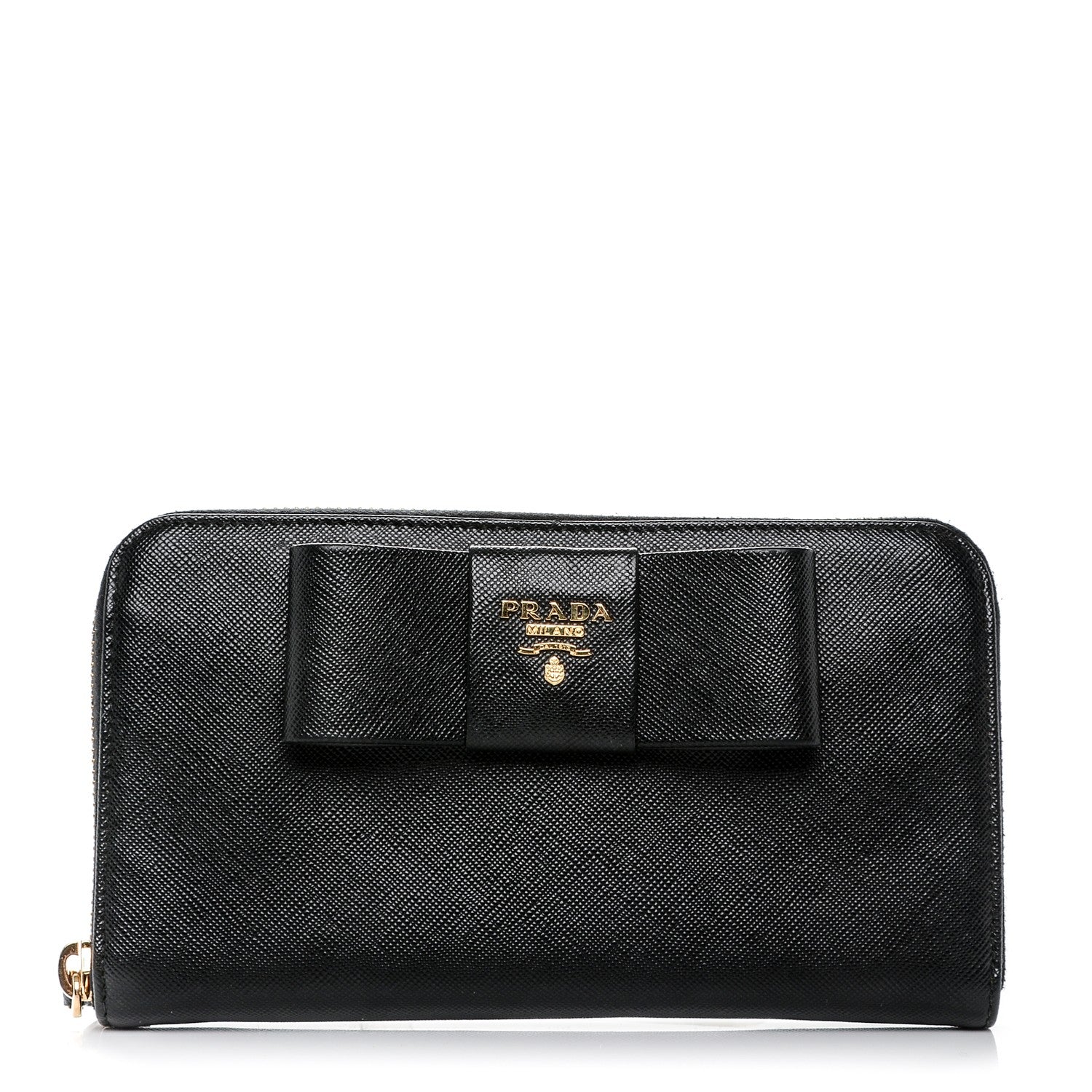 Prada Saffiano Fiocco Bow Zip Around Wallet Black 1 of 6