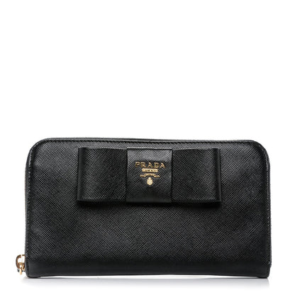 Prada Saffiano Fiocco Bow Zip Around Wallet Black 1 of 6