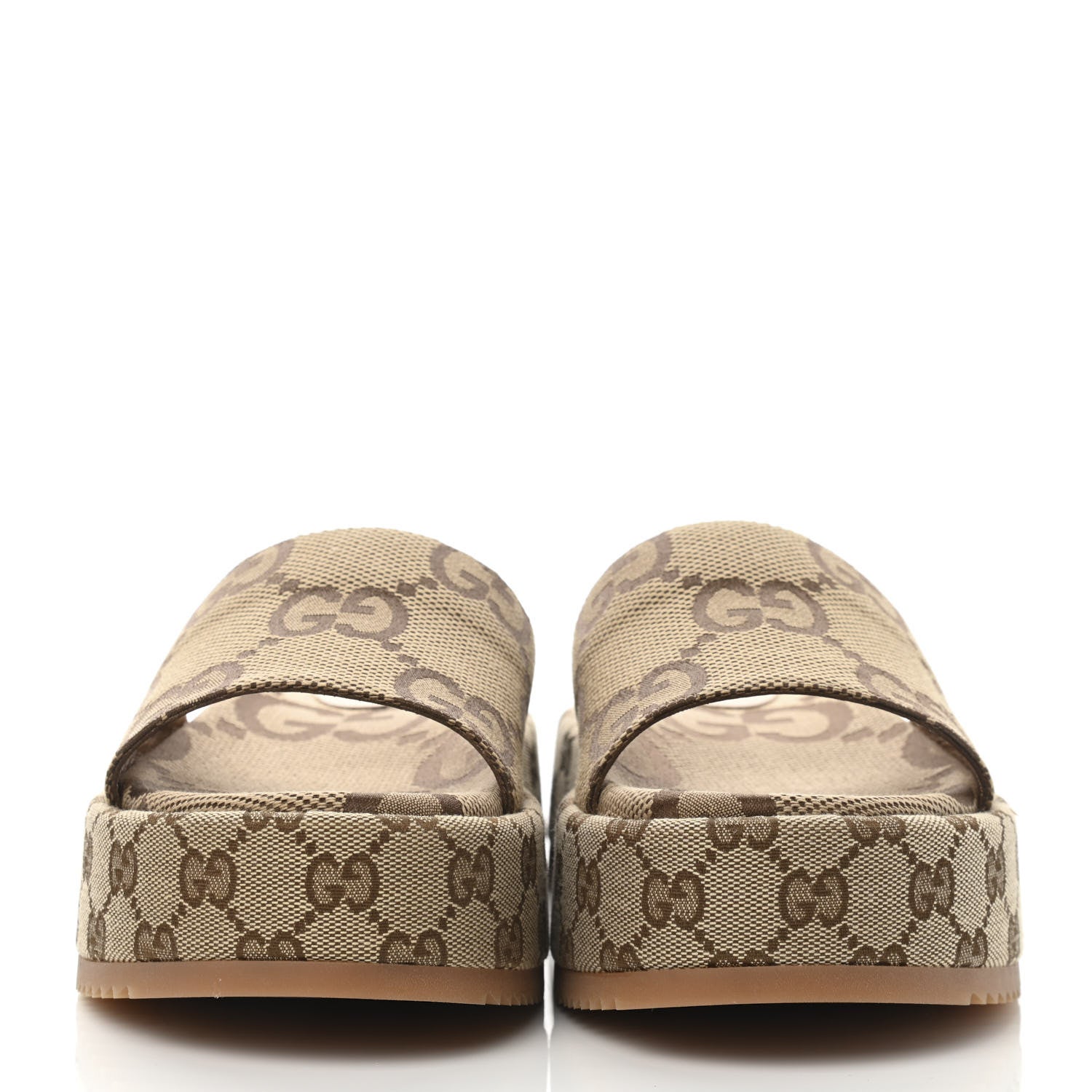 Gucci Monogram Maxi GG Angelina Platform 55mm Slide Sandals 39 Camel Ebony 2 of 9
