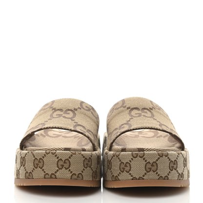 Gucci Monogram Maxi GG Angelina Platform 55mm Slide Sandals 39 Camel Ebony 2 of 9
