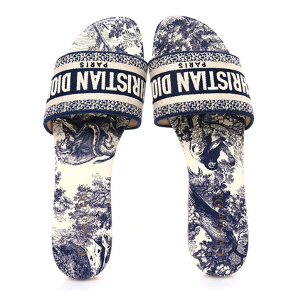 Christian Dior Canvas Toile de Jouy Embroidered Dway Flat Slide Sandals 39 Blue 2 of 11