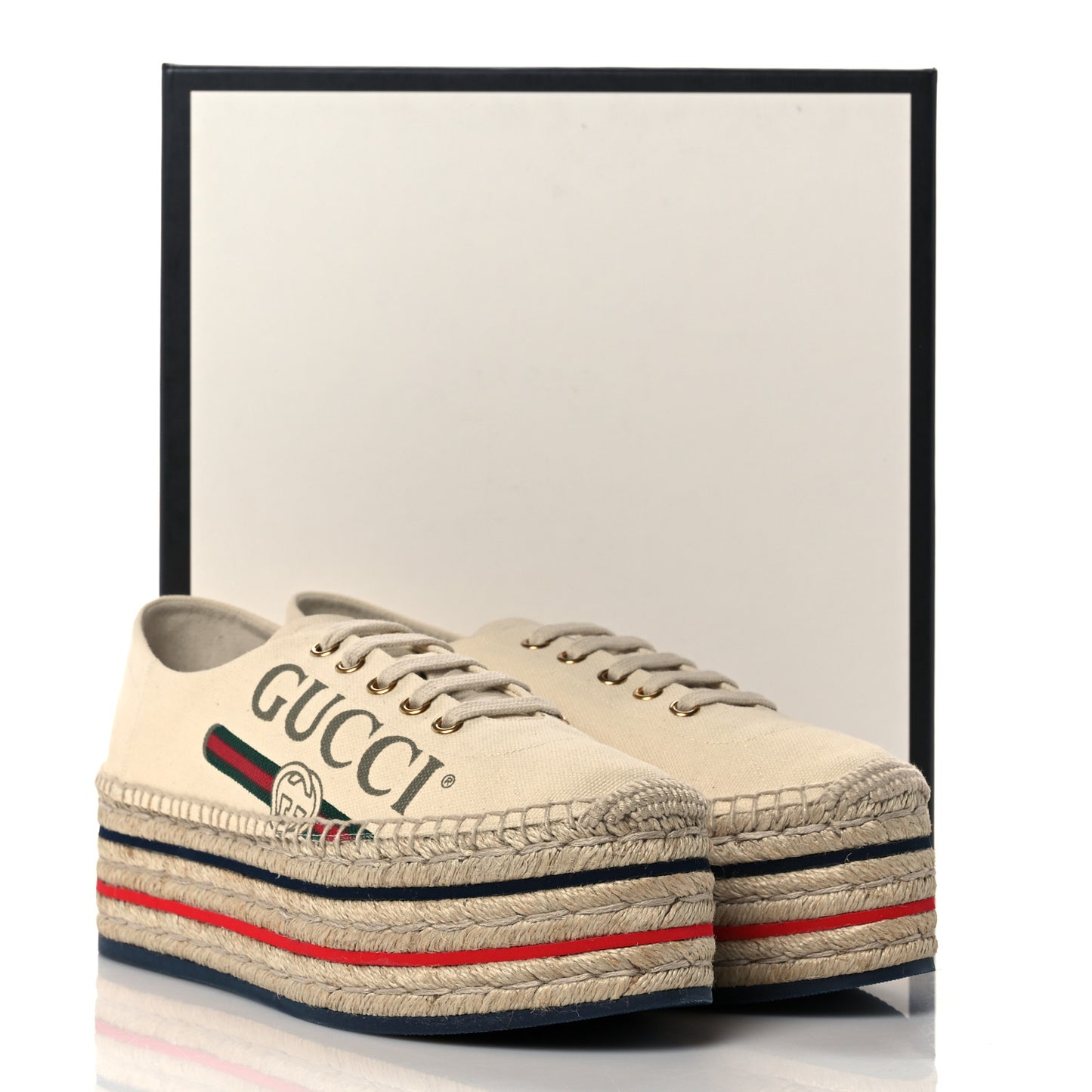 Canvas Logo Lace-Up Platform Espadrilles 39.5 Greggio Grege