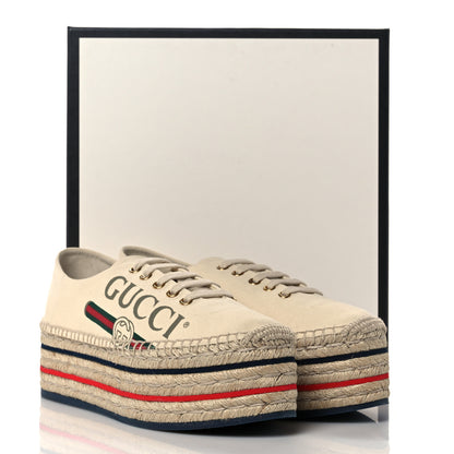 Gucci Canvas Logo Lace-Up Platform Espadrilles 39.5 Greggio Grege 8 of 8