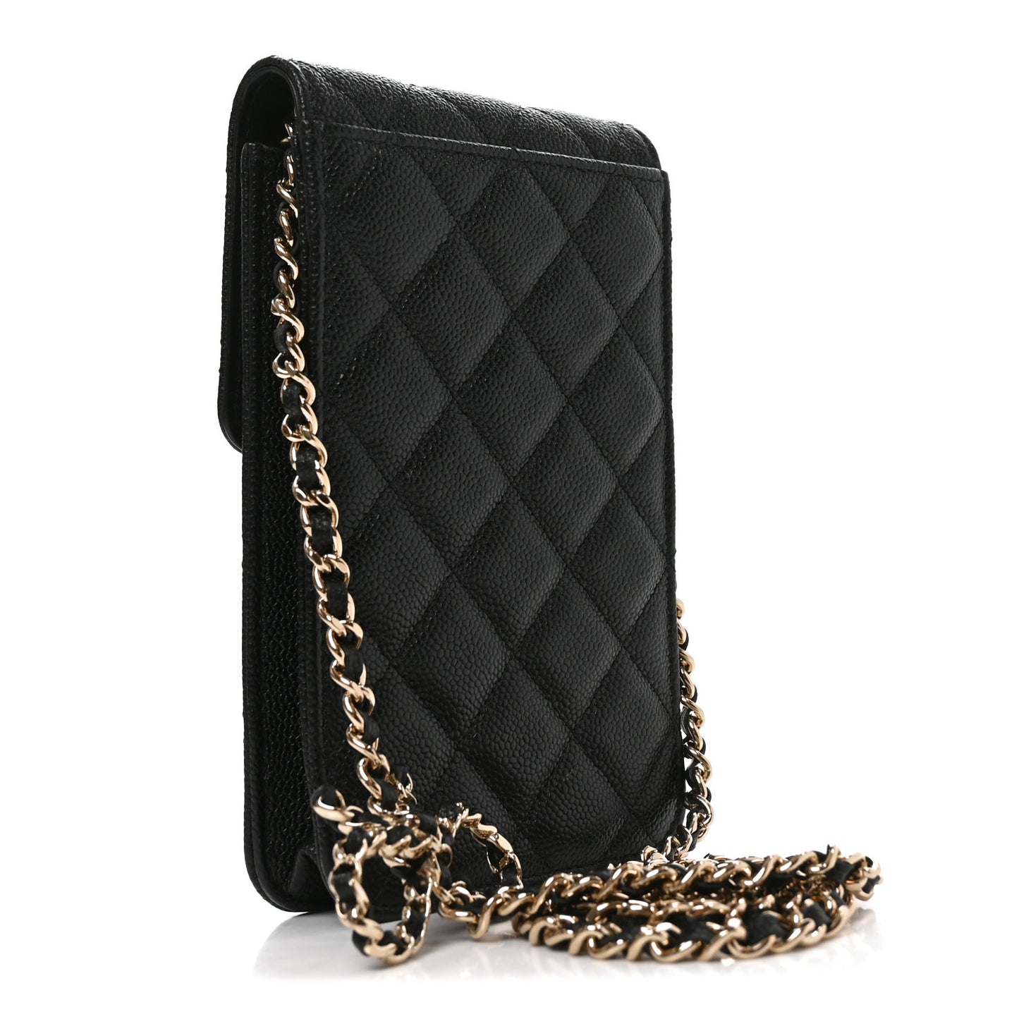 Caviar Quilted Bow Phone Holder Black