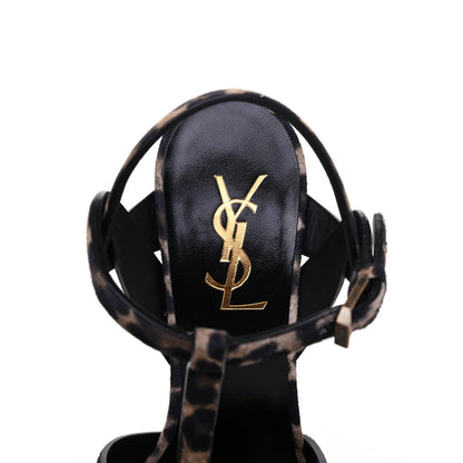 Saint Laurent Suede Leopard Print Tribute 75 Platform Sandals 36.5 Russian Beige 7 of 9