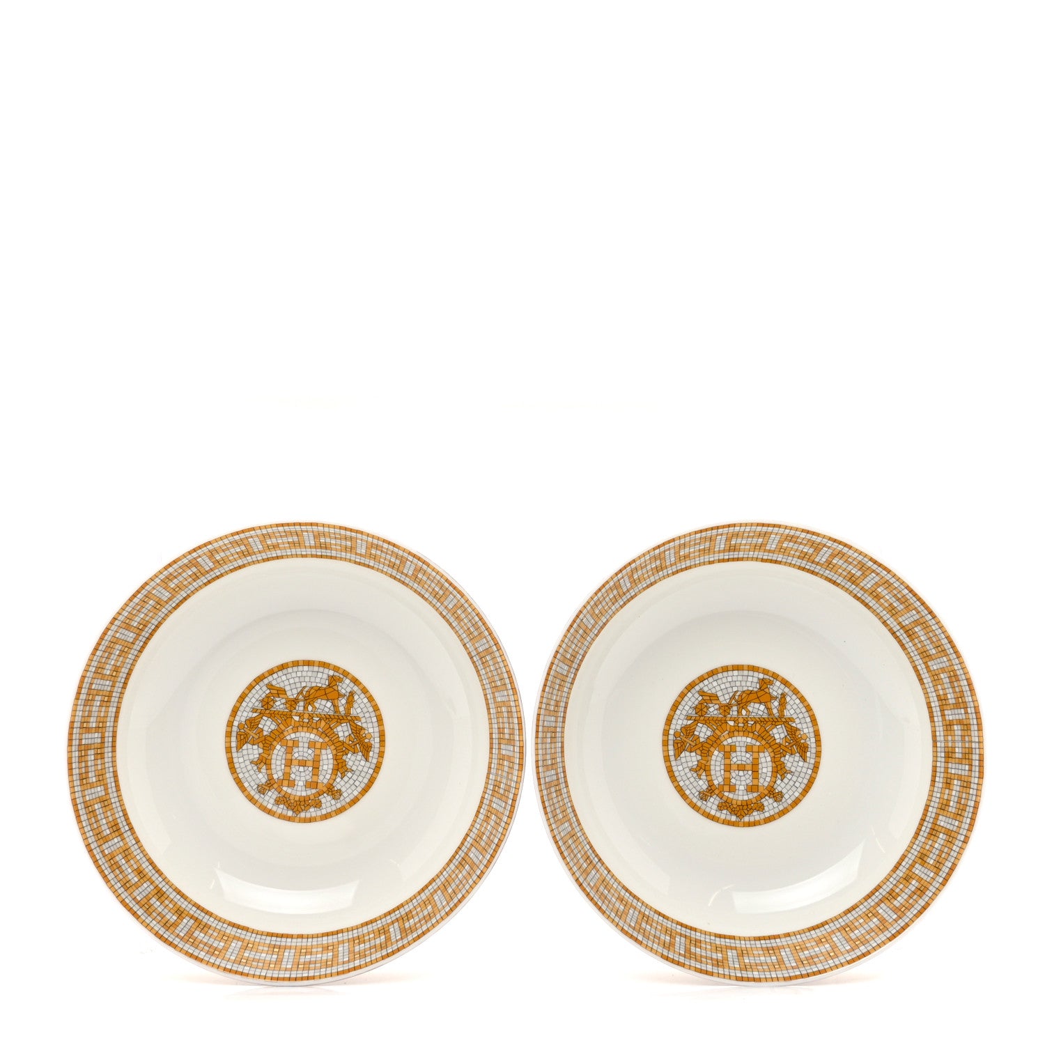 Hermes Porcelain Mosaique Au 24 Gold Cereal Bowl Set of 2 1 of 6