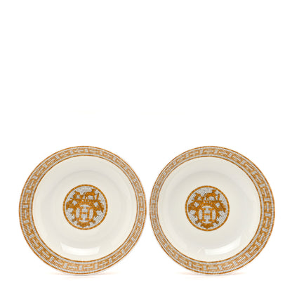 Hermes Porcelain Mosaique Au 24 Gold Cereal Bowl Set of 2 1 of 6