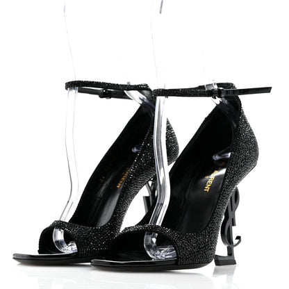 Saint Laurent Crystal Embellished Opyum Ankle Strap Sandals 37 Black 4 of 10