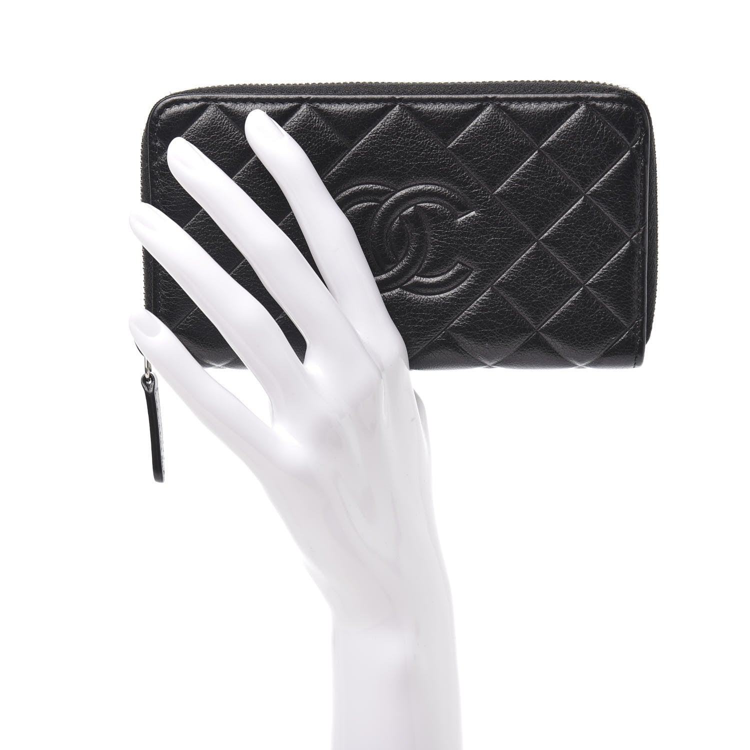 Chanel Calfskin Quilted Small Diamond CC Zip Around Wallet Black 2 of 9