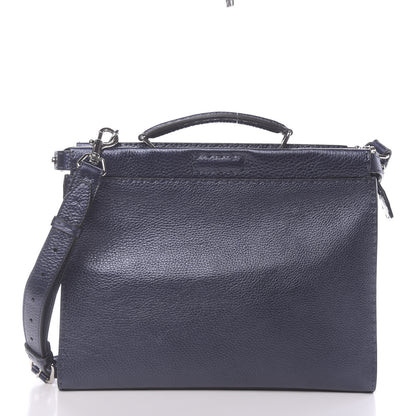 Fendi Cuoio Romano Lux Selleria Monster Eyes Embossed Large Peekaboo Iconic Fit Satchel Blue Notte 3 of 11
