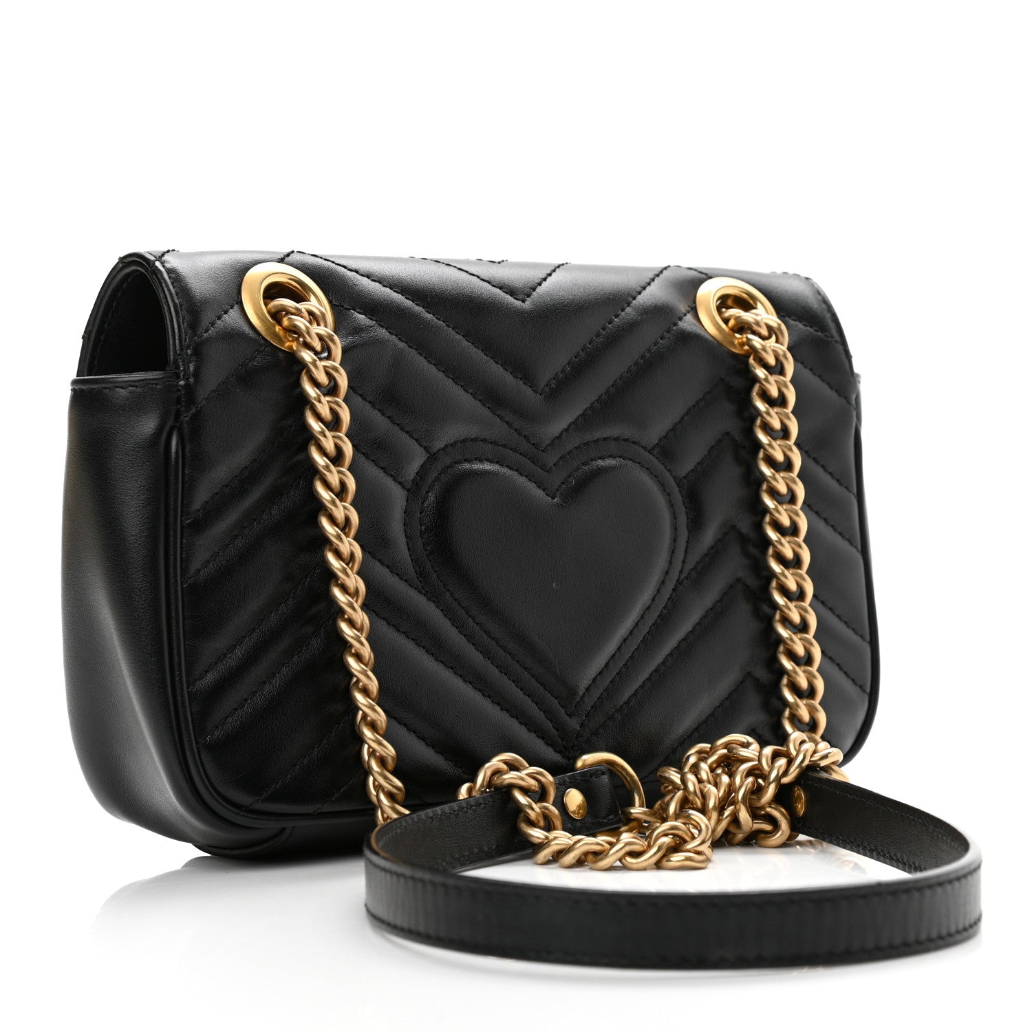Gucci Calfskin Matelasse Mini GG Marmont Shoulder Bag Black 3 of 9