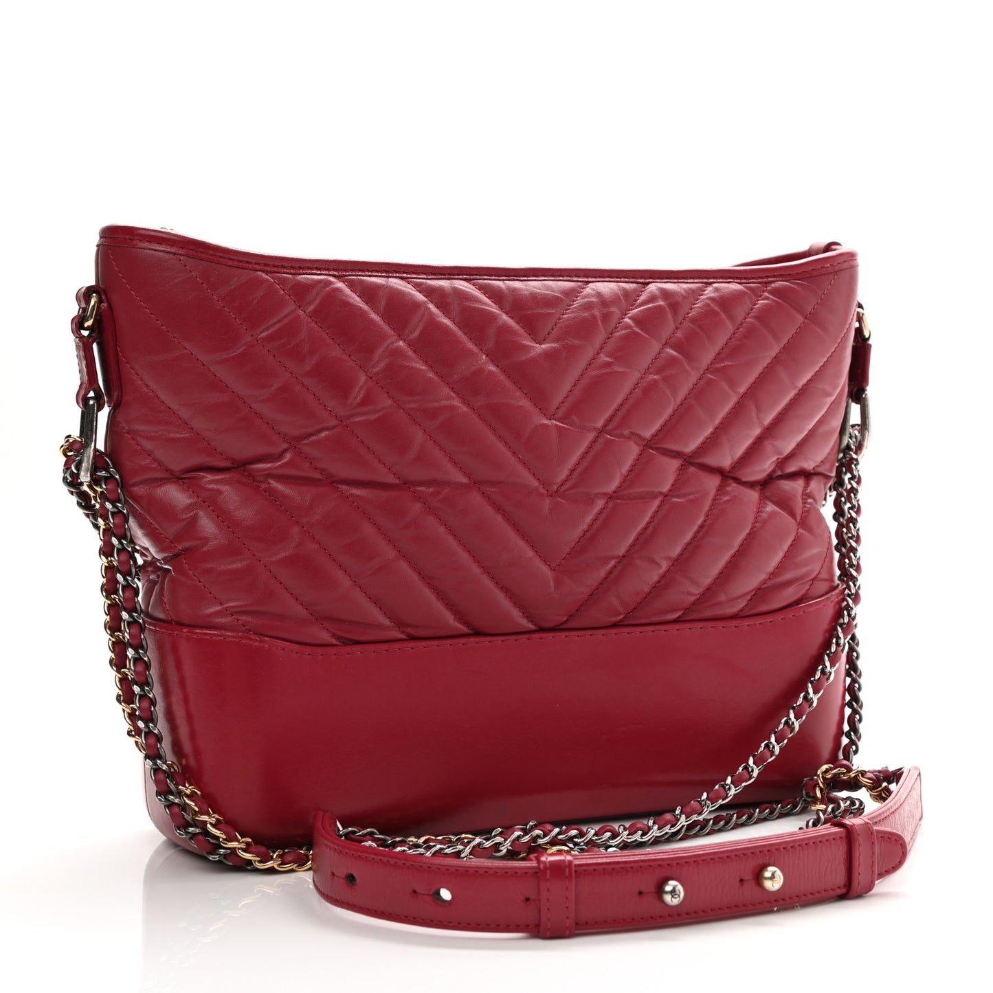 Aged Calfskin Chevron Quilted Medium Gabrielle Hobo Dark Fuchsia
