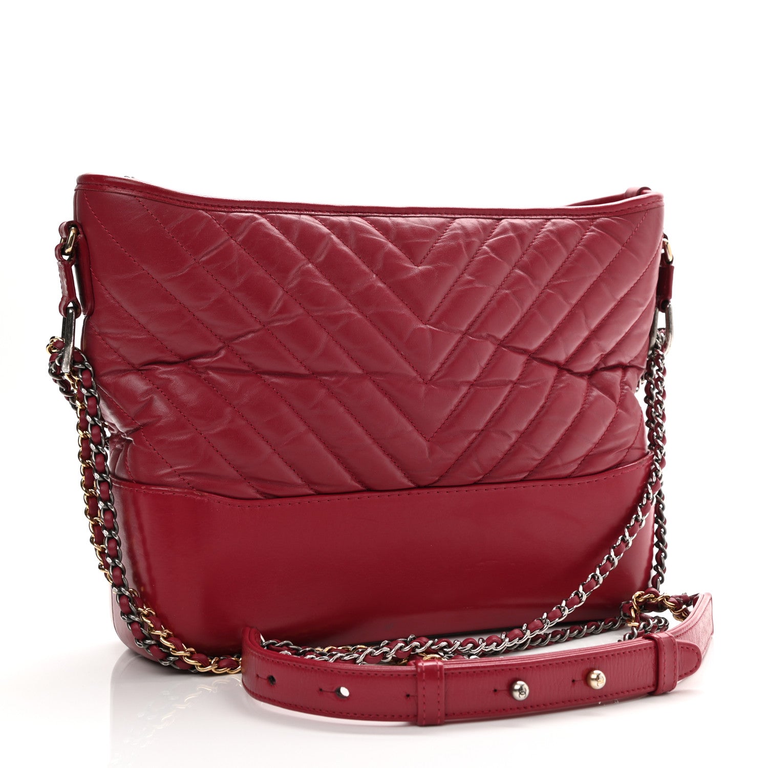 Chanel Aged Calfskin Chevron Quilted Medium Gabrielle Hobo Dark Fuchsia 3 of 16