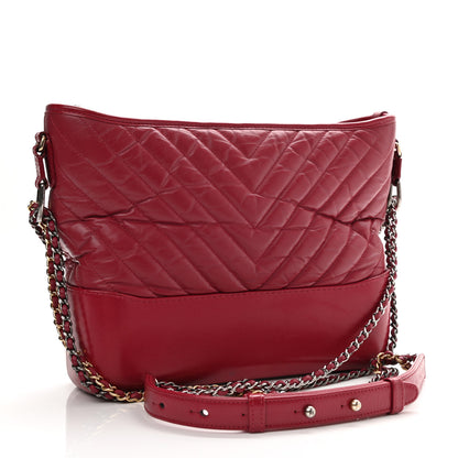 Chanel Aged Calfskin Chevron Quilted Medium Gabrielle Hobo Dark Fuchsia 3 of 16