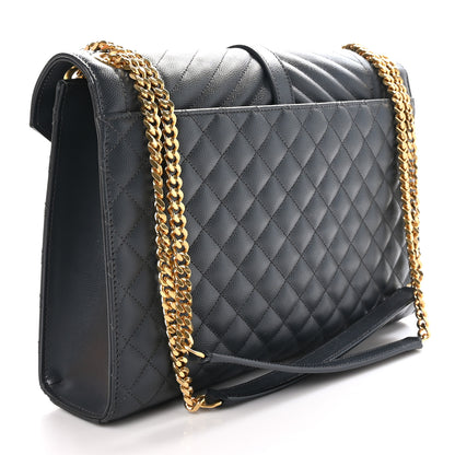 Saint Laurent Grain De Poudre Textured Mixed Matelasse Large Triquilt Monogram Satchel Dark Smog 3 of 10