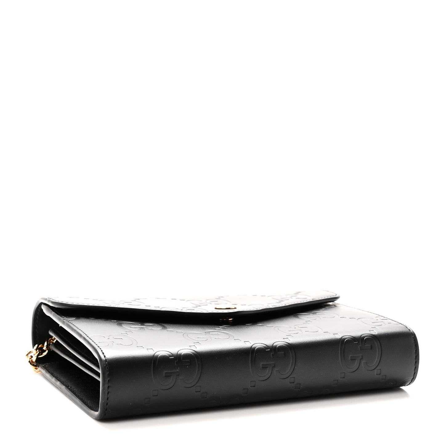 Calfskin GG Debossed Chain Wallet Black