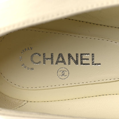 Chanel Lambskin Crystal Cap Toe CC Flats 39.5 Ivory Black 8 of 9
