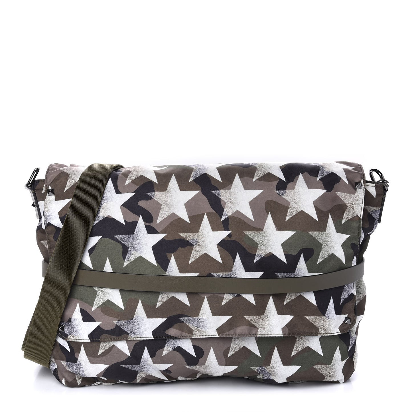 Nylon Printed Camustars Rockstud Messenger Bag Army Green White