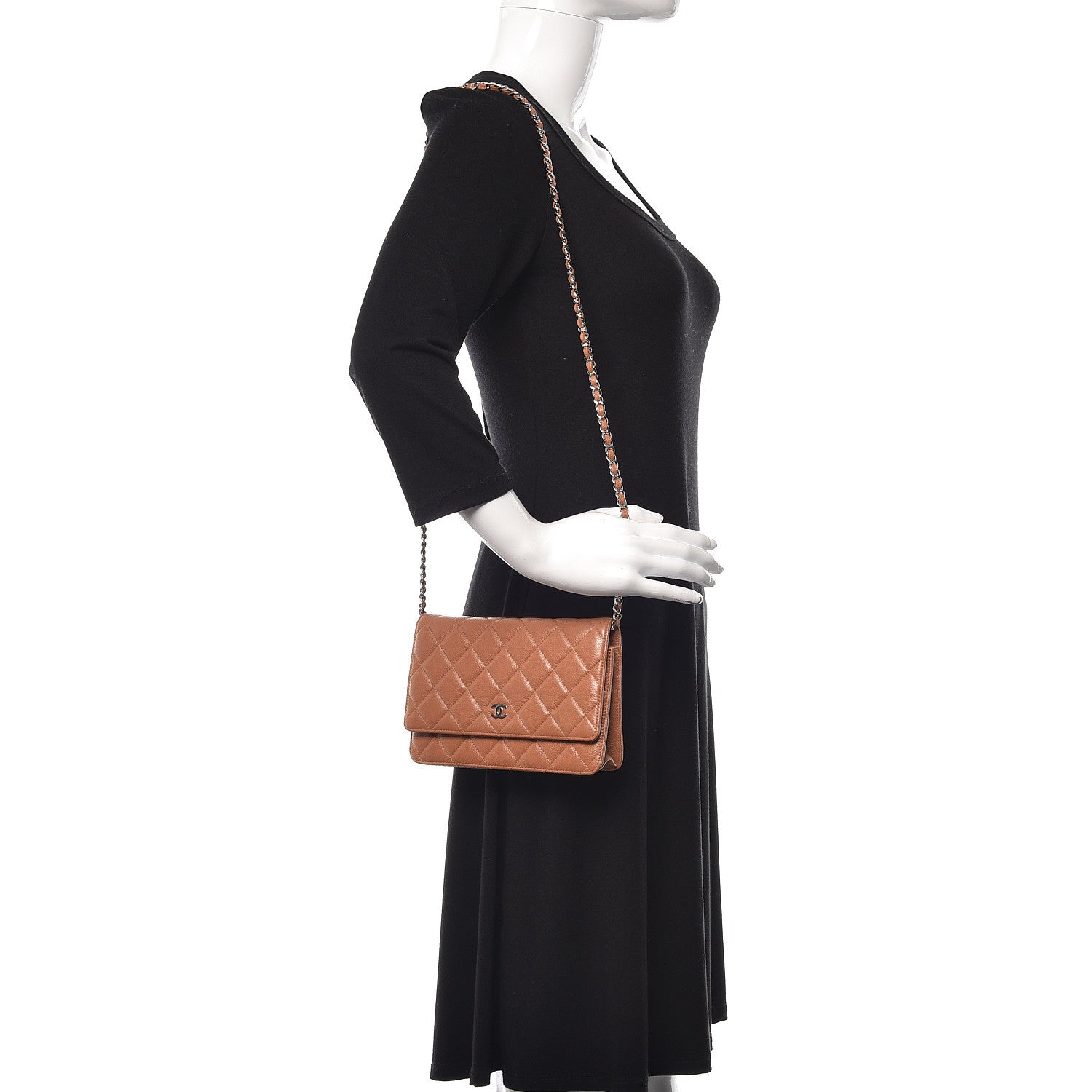 Chanel Caviar Quilted Wallet On Chain WOC Dark Beige 2 of 11