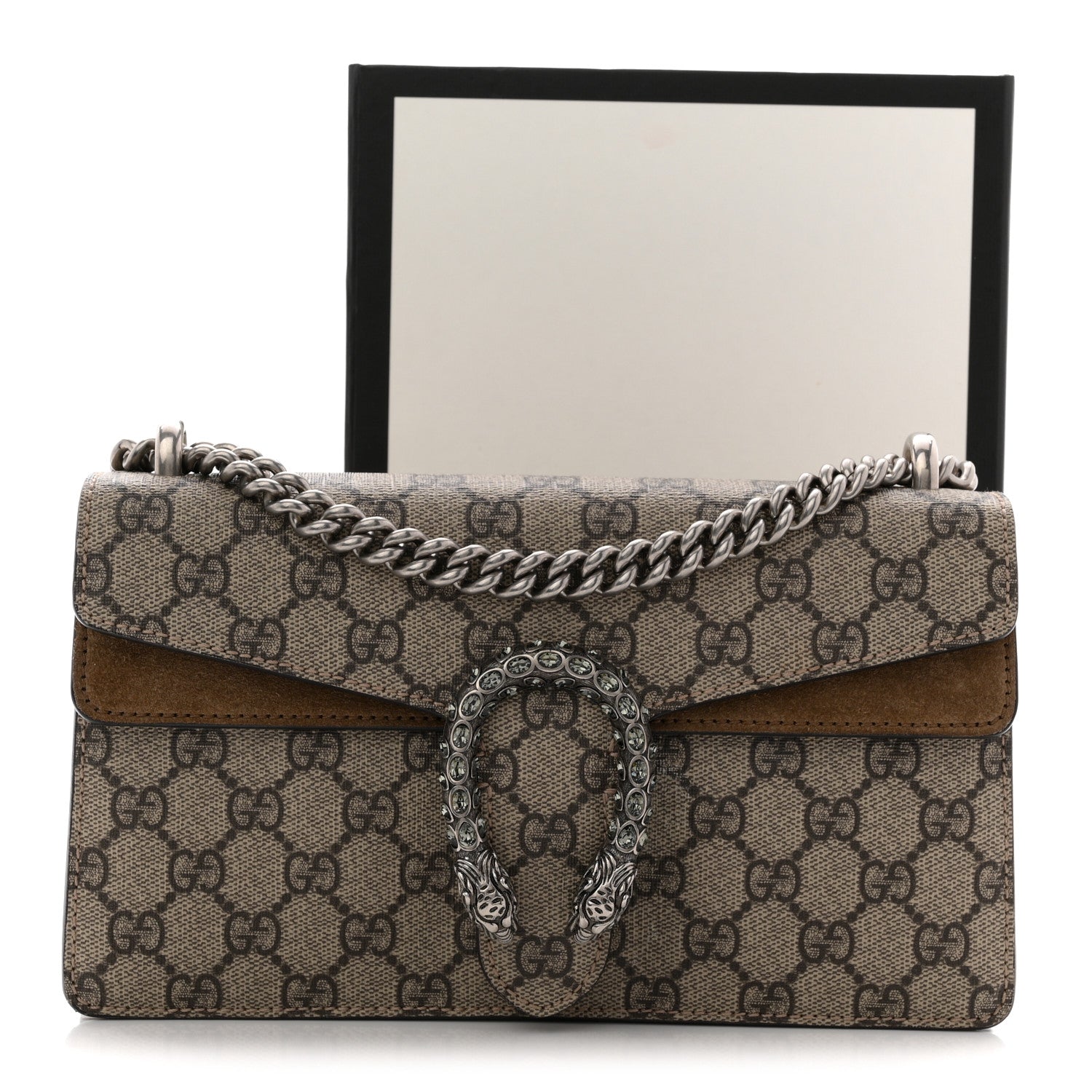 Gucci GG Supreme Monogram Suede Crystal Small Dionysus Shoulder Bag Beige Ebony Taupe Beige Ebony Taupe 13 of 13
