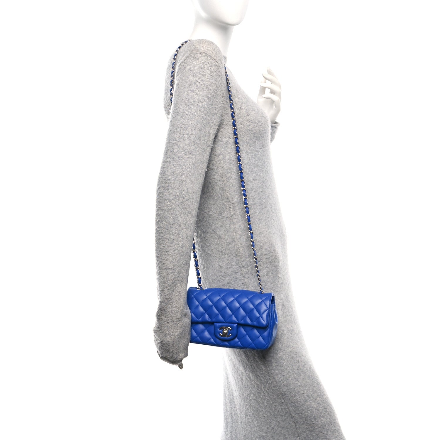 Chanel Lambskin Quilted Mini Rectangular Flap Blue 2 of 12