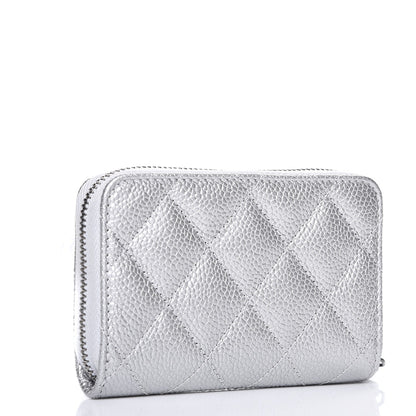 Chanel Metallic Caviar Quilted Zip Coin Purse Silver 3 of 8