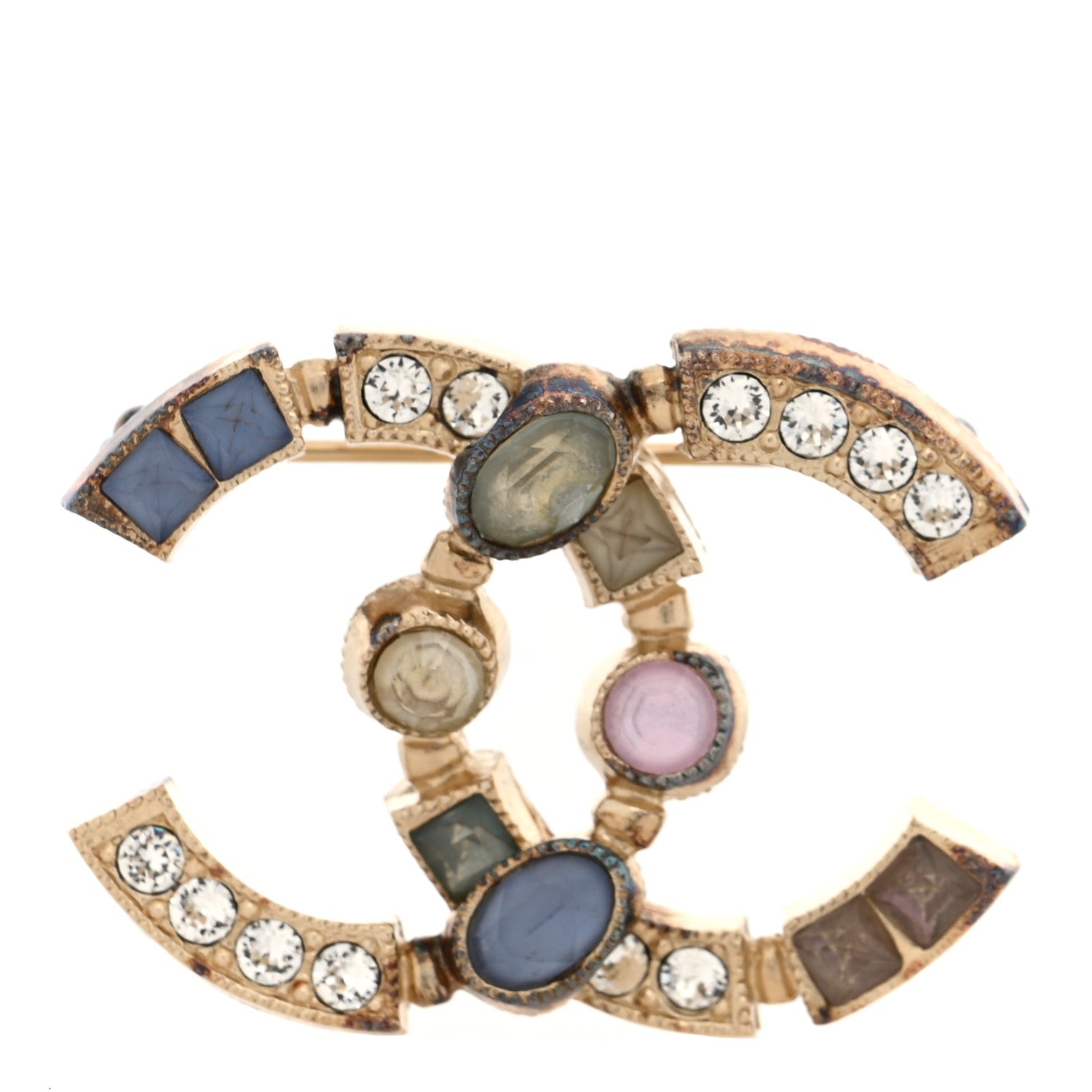 Chanel Gripoix Poured Crystal CC Brooch Gold Multicolor 1 of 3