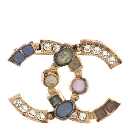 Chanel Gripoix Poured Crystal CC Brooch Gold Multicolor 1 of 3