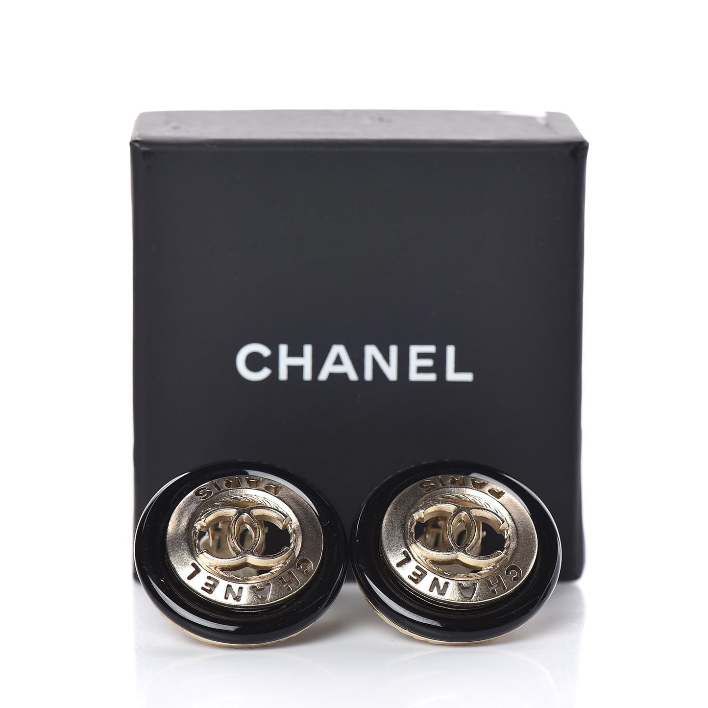Enamel CC Clip On Earrings Black Gold
