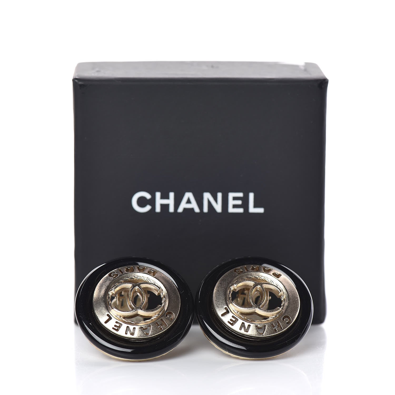 Chanel Enamel CC Clip On Earrings Black Gold 5 of 5
