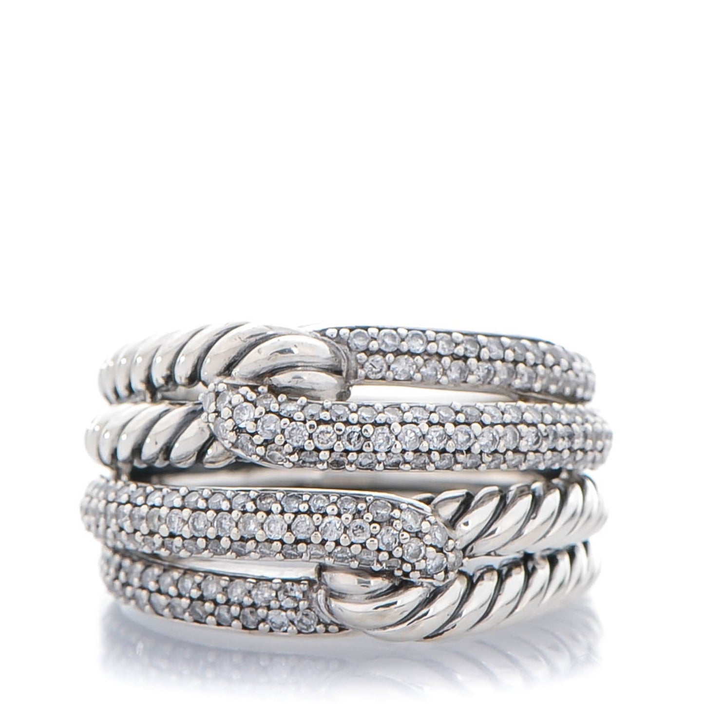 Sterling Silver Pave Diamond 13mm Labyrinth Double Loop Ring 49 5