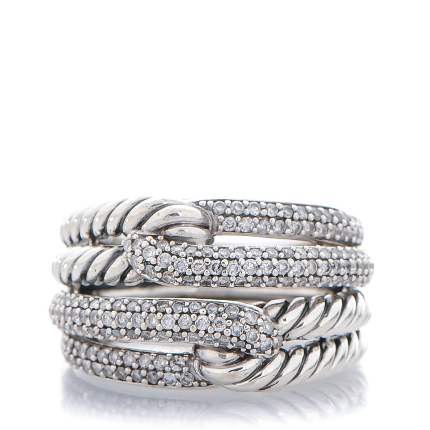 David Yurman Sterling Silver Pave Diamond 13mm Labyrinth Double Loop Ring 49 5 1 of 5