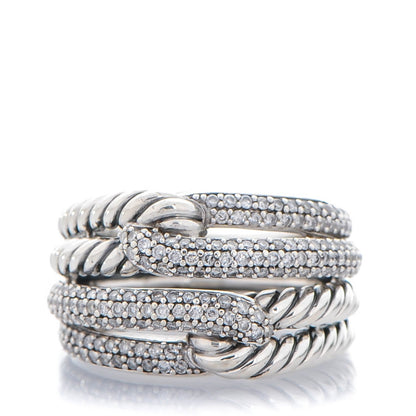 David Yurman Sterling Silver Pave Diamond 13mm Labyrinth Double Loop Ring 49 5 1 of 5