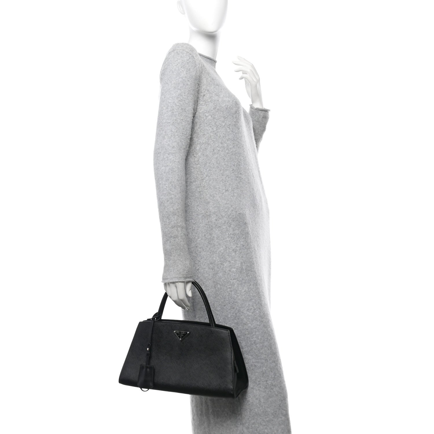Prada Saffiano Top Handle Bag Black 2 of 15