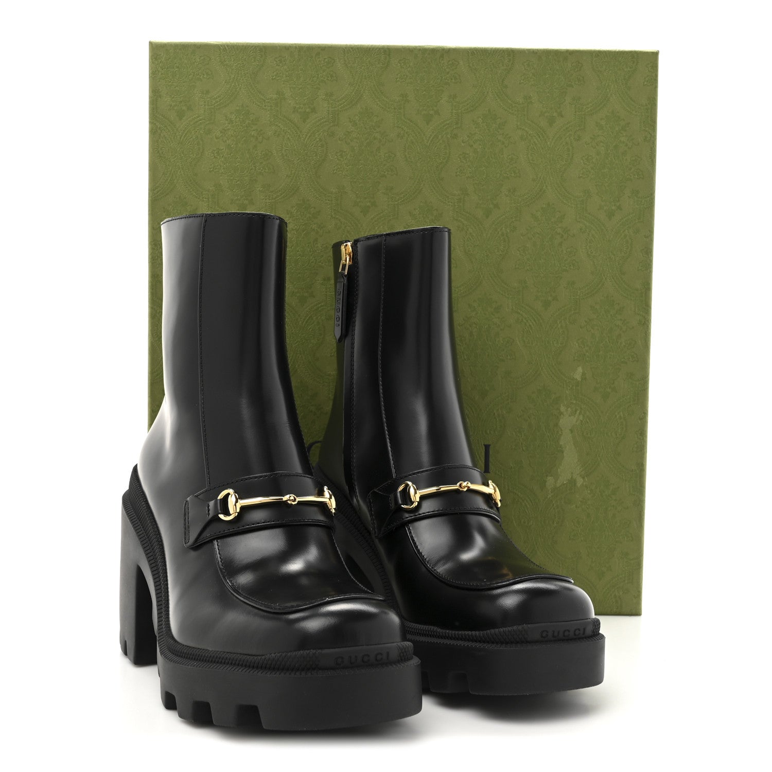Gucci Magnum Calfskin Horsebit Lug Sole Booties 37 Black 10 of 10