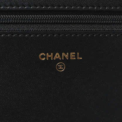 Chanel Lambskin Quilted Wallet On Chain WOC Black Beige 6 of 12