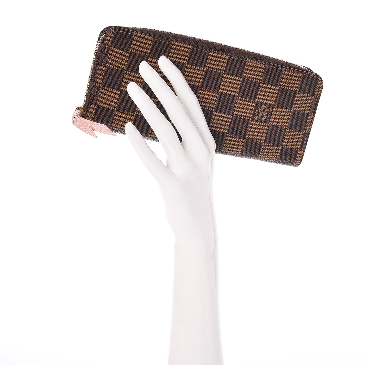 Louis Vuitton Damier Ebene Clemence Wallet Rose Ballerine 2 of 8