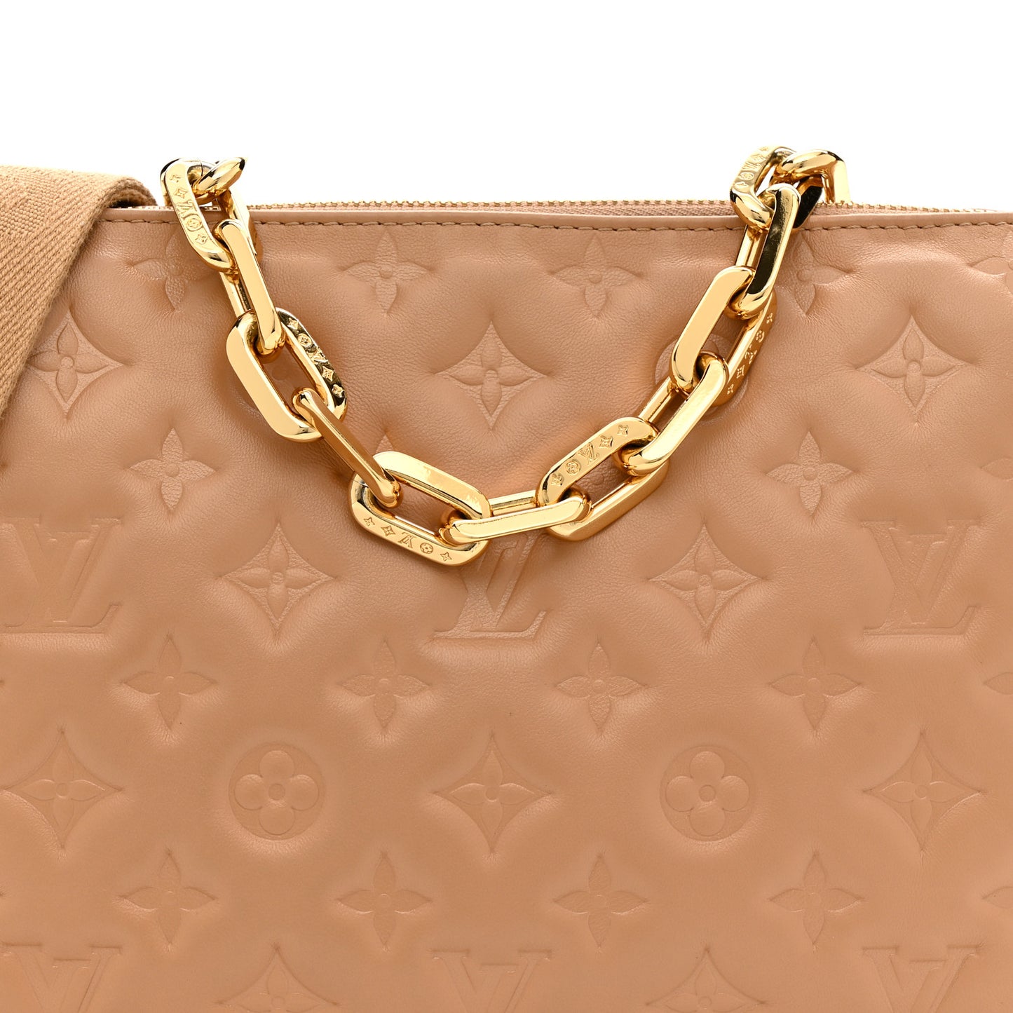 Lambskin Embossed Monogram Coussin PM Camel