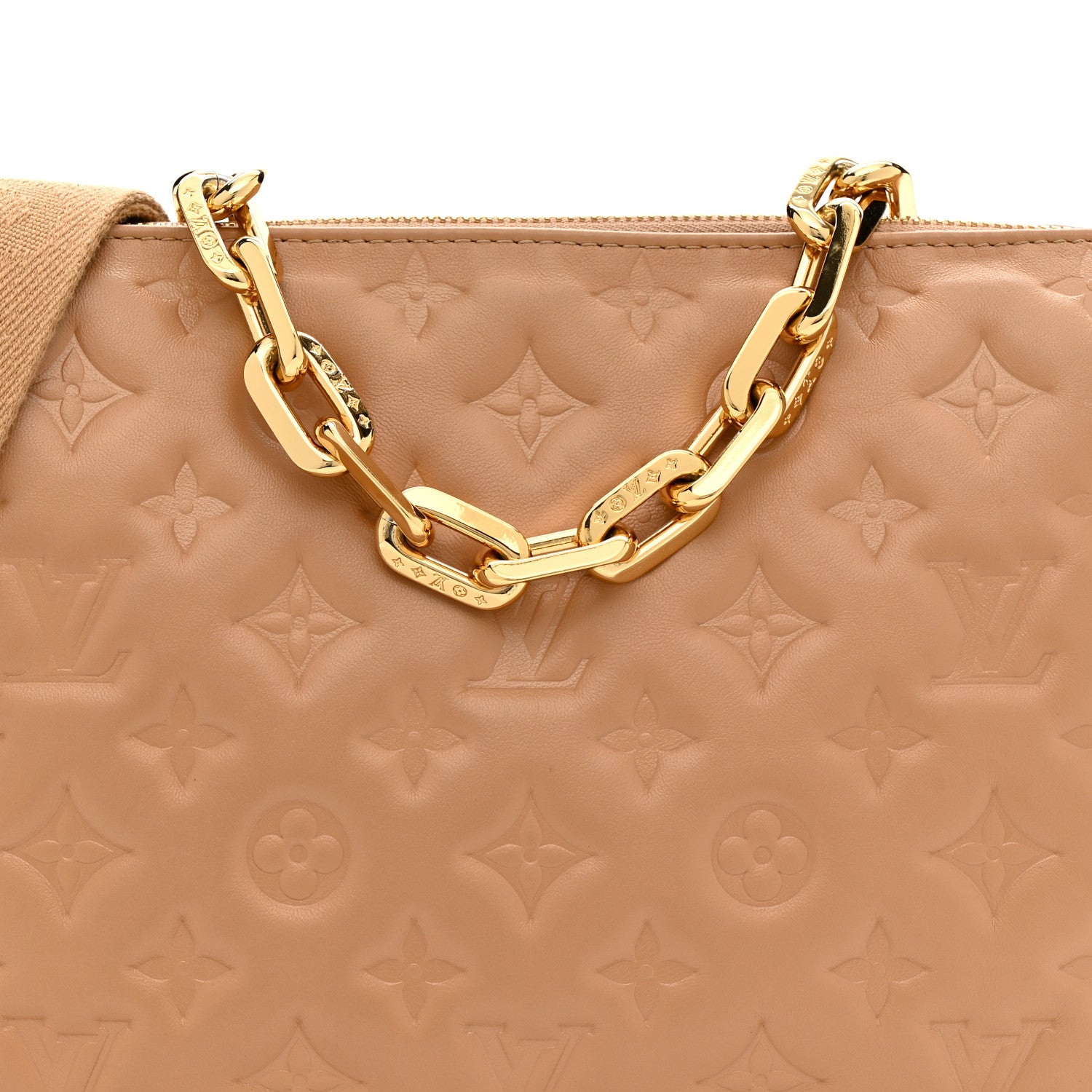Louis Vuitton Lambskin Embossed Monogram Coussin PM Camel 9 of 11