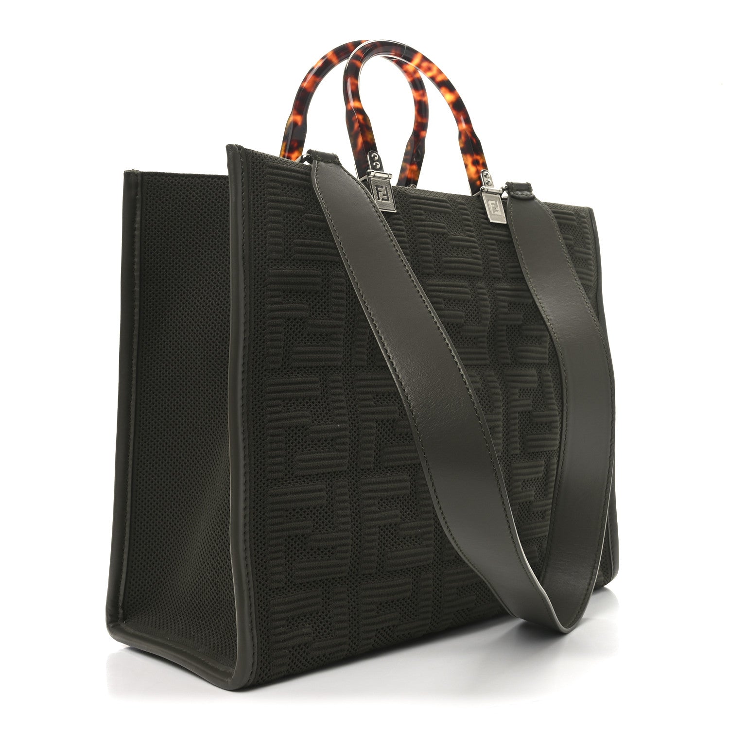 Fendi Technical Fabric Plexiglass FF Medium Fendi Sunshine Shopper Tote Wood 3 of 10