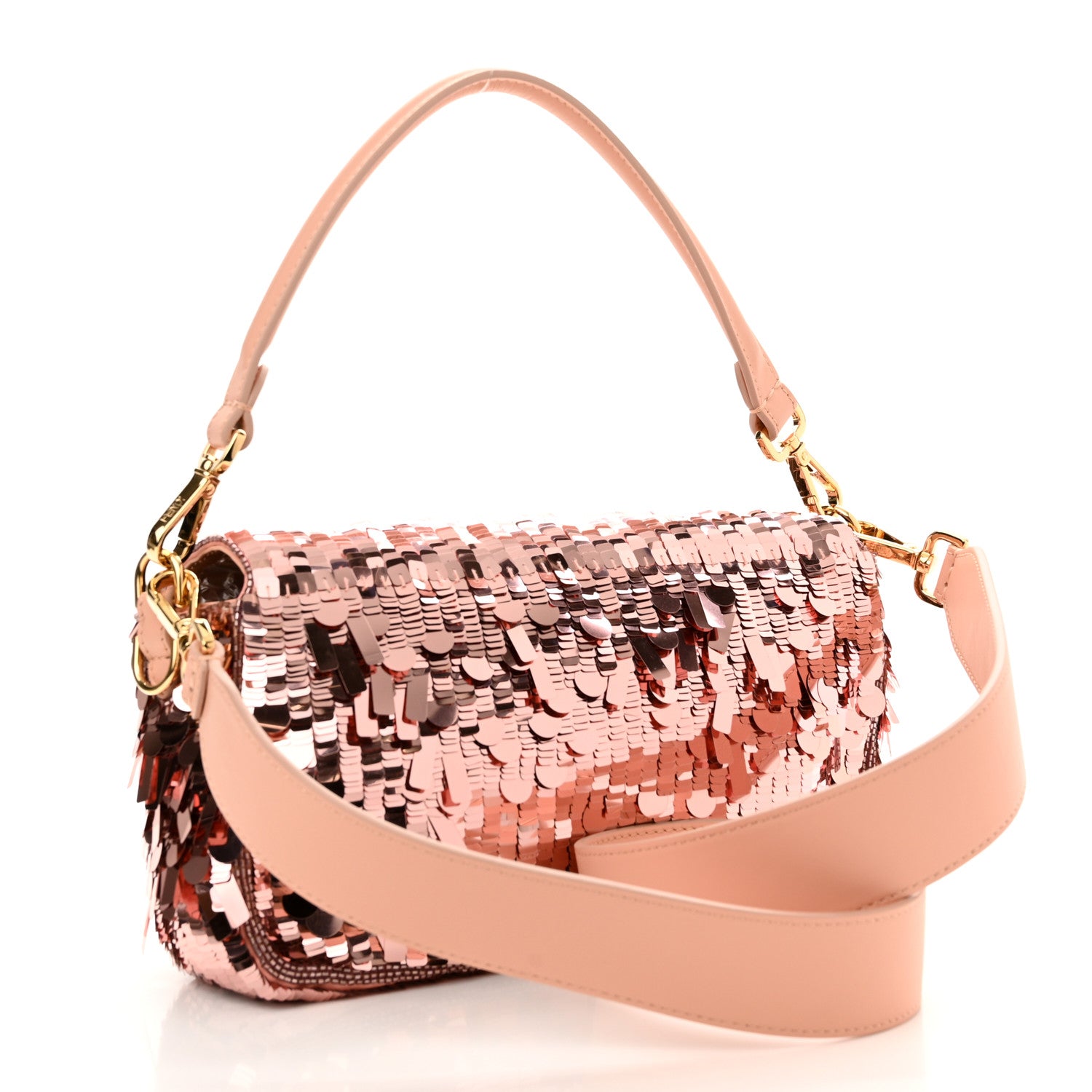 Fendi Sequin Paillettes Vitello Grace Sex and the City Baguette Baby Pink 3 of 10