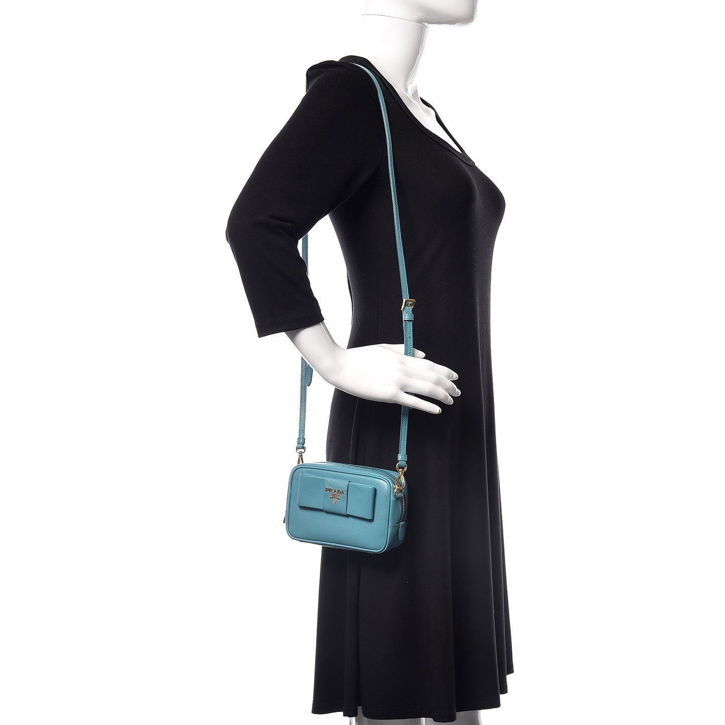 Saffiano Fiocco Bow Camera Crossbody Bag Turchese