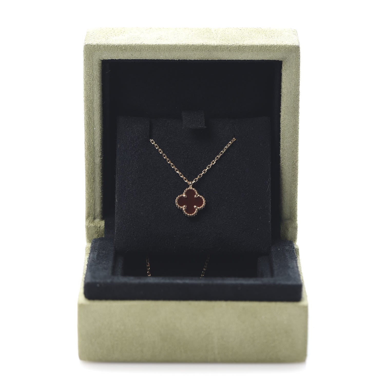 Van Cleef & Arpels 18K Rose Gold Carnelian Sweet Alhambra Pendant Necklace 7 of 7