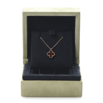 Van Cleef & Arpels 18K Rose Gold Carnelian Sweet Alhambra Pendant Necklace 7 of 7