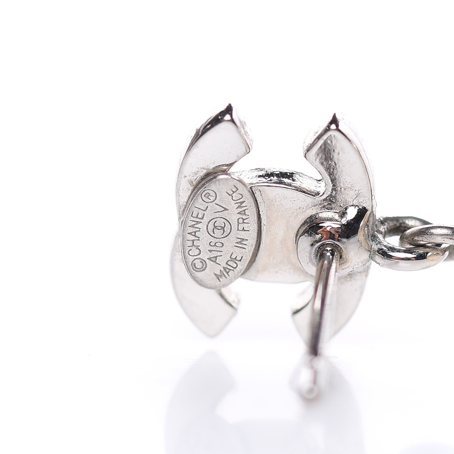 Chanel Crystal Pearl CC Drop Earrings Silver 4 of 5