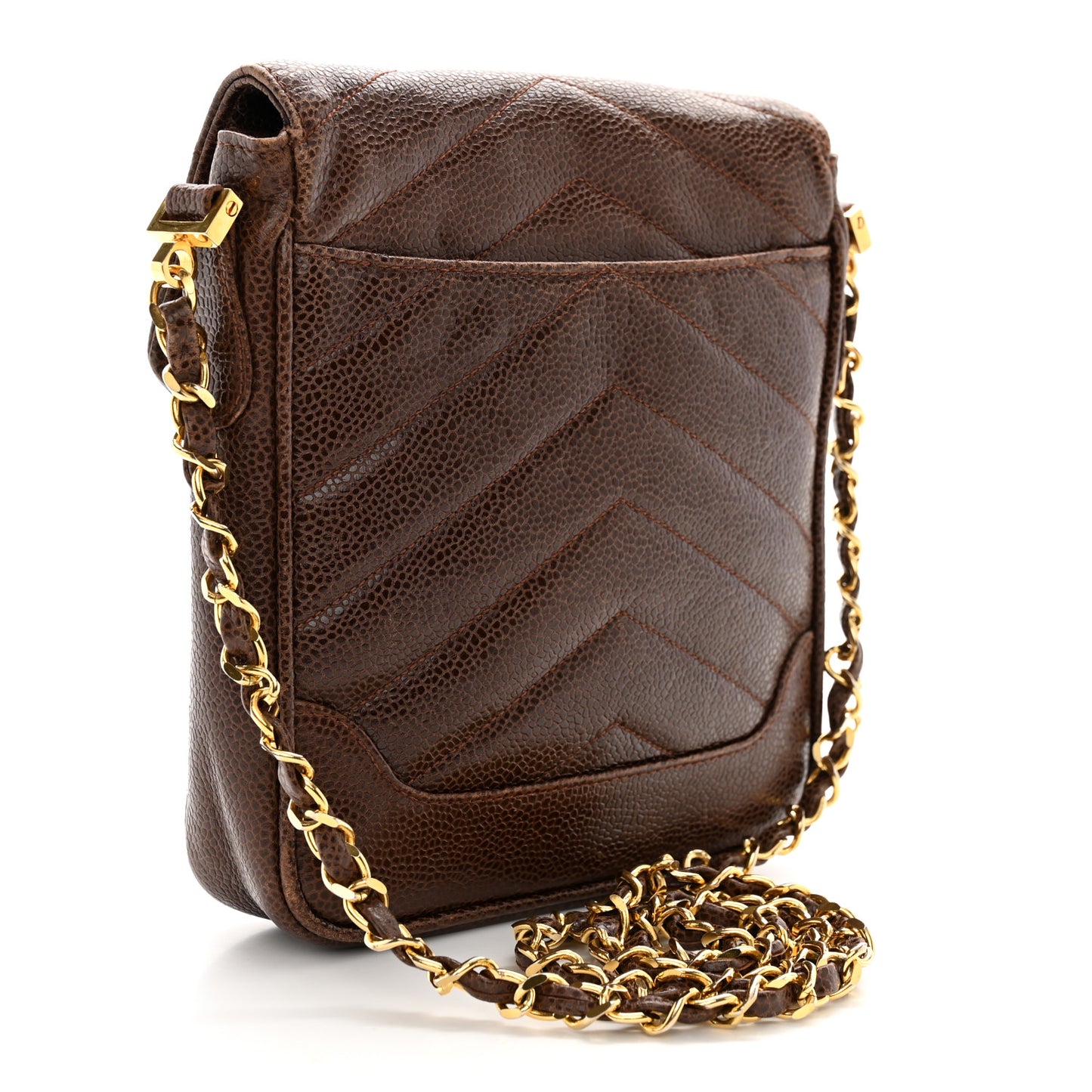 Caviar Chevron Envelope Flap Bag Brown