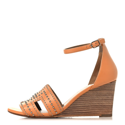 Hermes Calfskin Legend Wedge Sandals 38 Natural 1 of 9