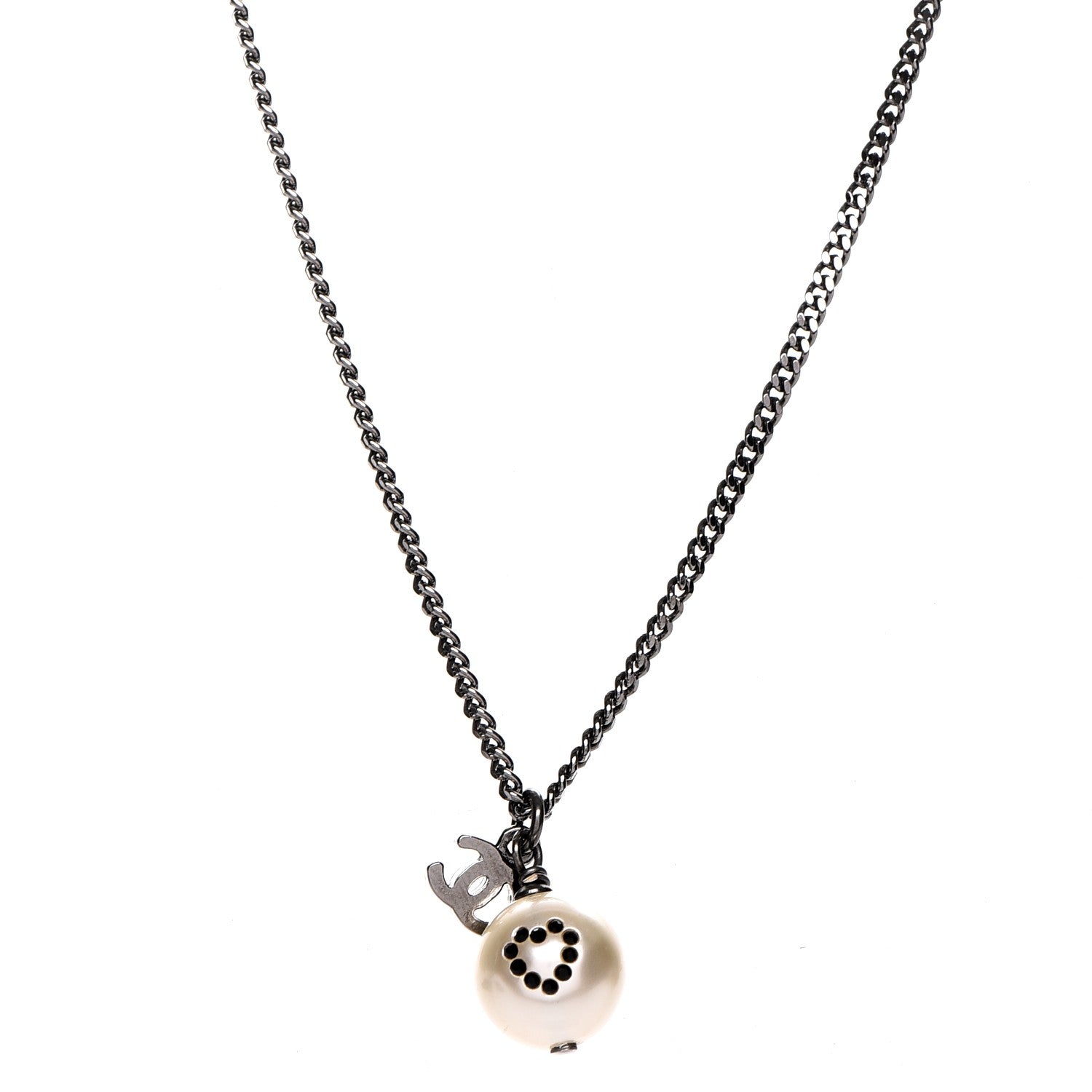 Chanel Pearl CC Pendant Necklace Ruthenium 1 of 7