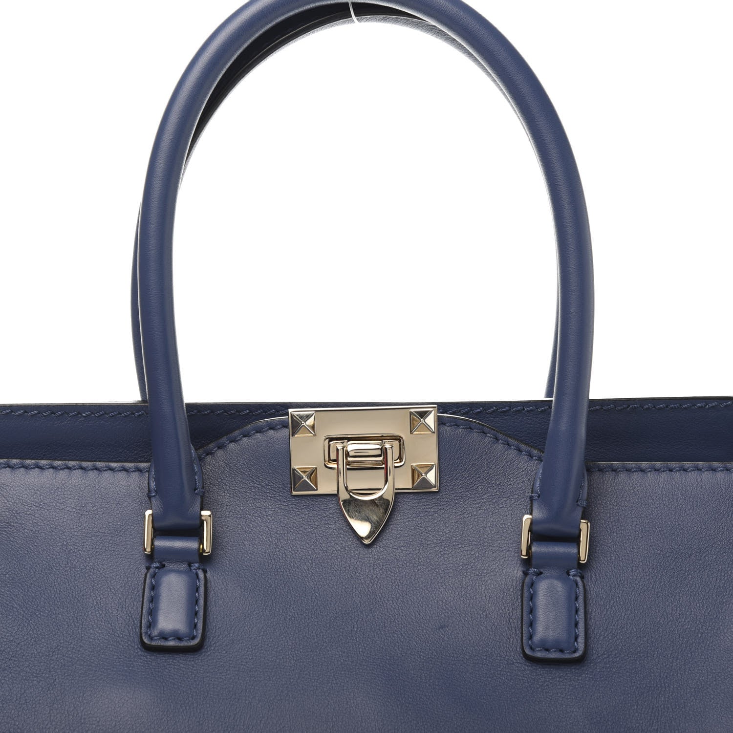 Valentino Garavani Vitello Rockstud Double Handle Tote Indigo 9 of 9