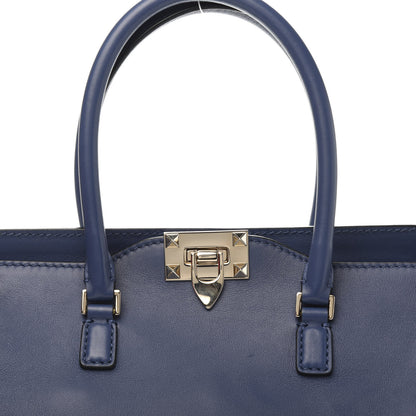 Valentino Garavani Vitello Rockstud Double Handle Tote Indigo 9 of 9